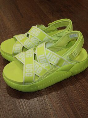 Womens UGG LA Cloud Platform Sandals Stretchy Strappy Neon Green Lightweight 9